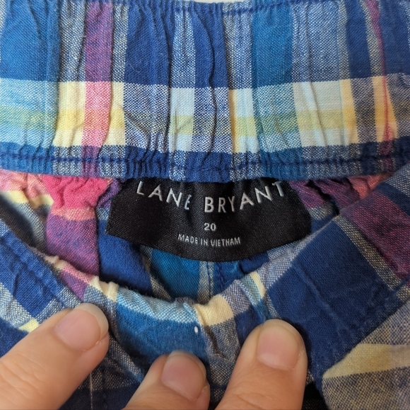 Lane Bryant Madras Plaid Shorts Womens 20 Plus Multi Color Linen Blend Pull On - Picture 2 of 9